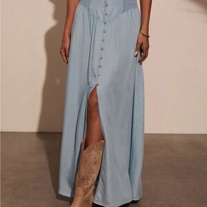 Vici Blue Maxi Skirt with Slit for Casual Resort Wear